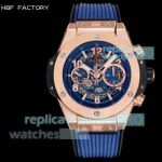 HBF Swiss Copy Hublot Big Bang Unico Rose Gold 45mm Blue Skeleton Dial Men's Automatic Watch 